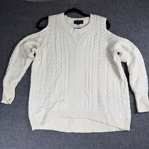 Lane Bryant Cable Knit Sweater Womens 18/20 Cream Cozy Winter Open Shoulder